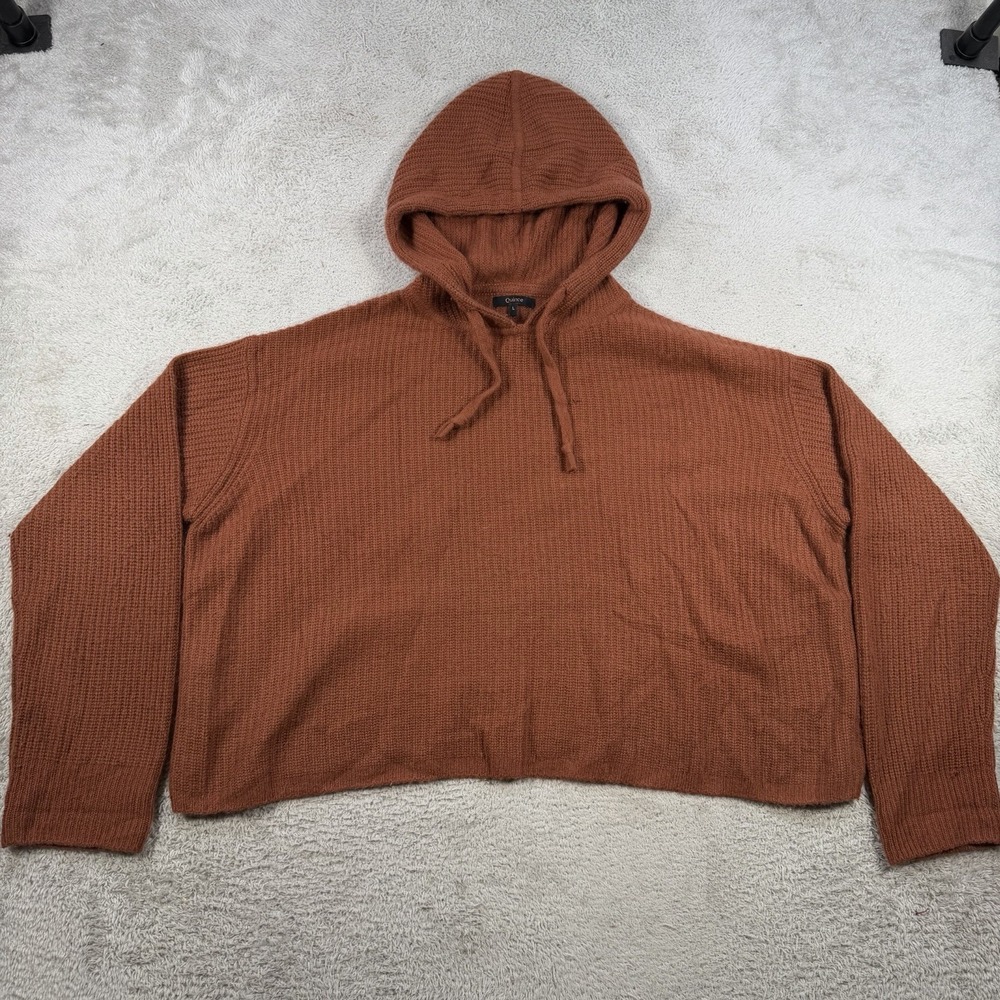 Quince Sweater Womens Large Orange 100% Cashmere Oversized Cropped Hoodie